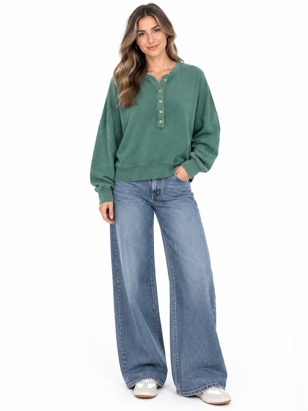 American Eagle Outfitters Relaxed Dolman Sleeve Cotton Blend Henley Size XL